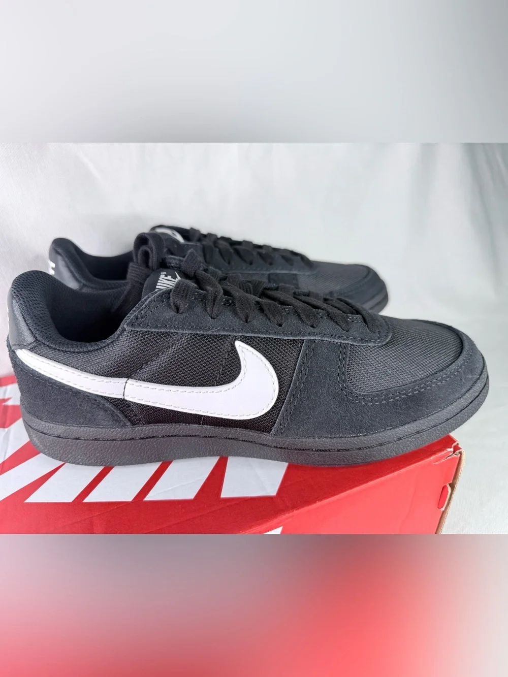 Nike Field General GS Black Suede and Mesh Sneakers with White Swoosh